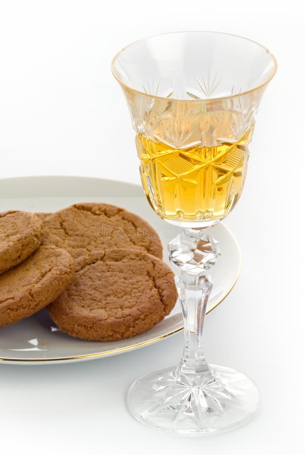 Crystal Sherry Glass with Biscuits Stock Image Image of drink