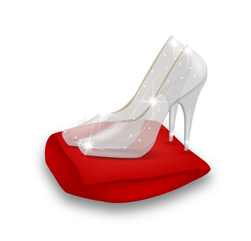 Cinderella Crystal Shoes Decorated with Red Ribbon Bows Stock