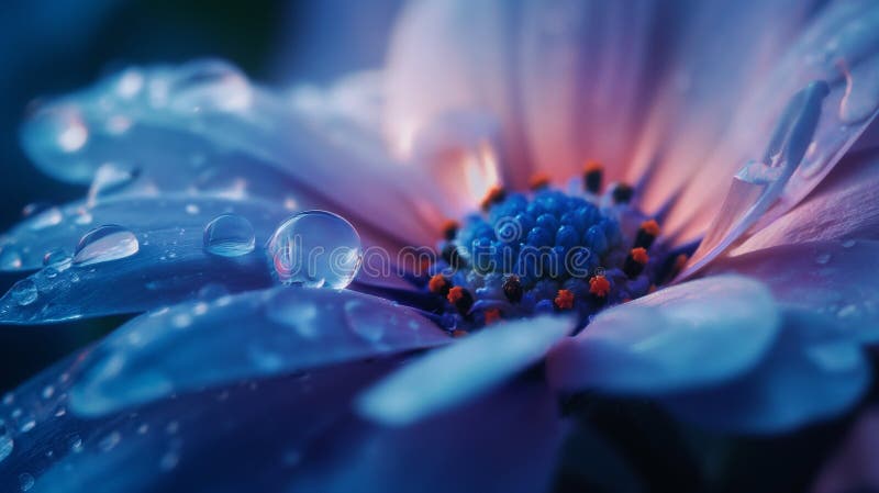 Crystal water drop on flower petals, light colors stock photos