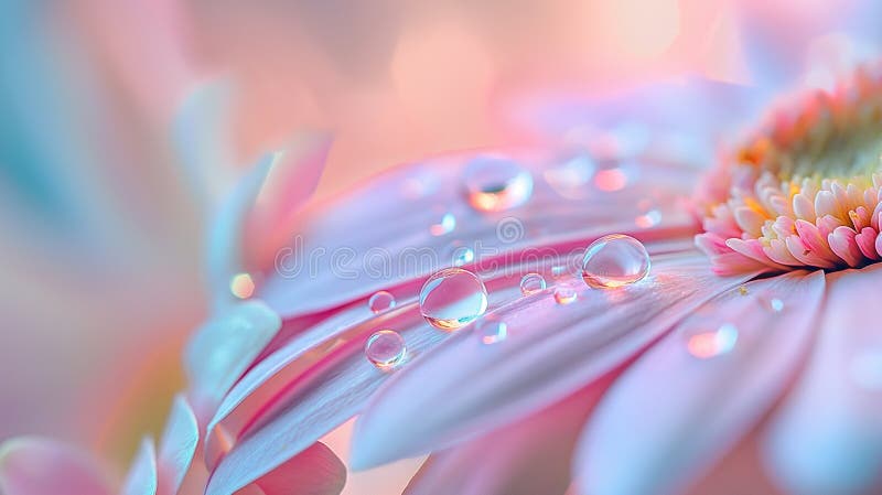 Crystal water drop on flower petals, light colors stock image
