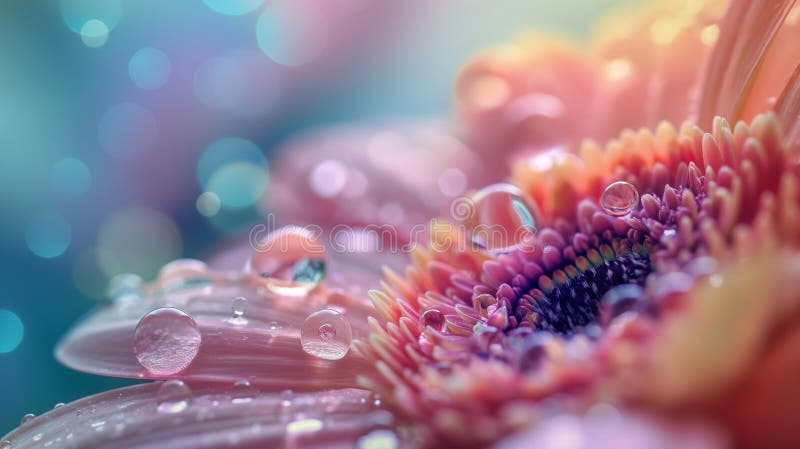 Crystal water drop on flower petals, light colors stock photography