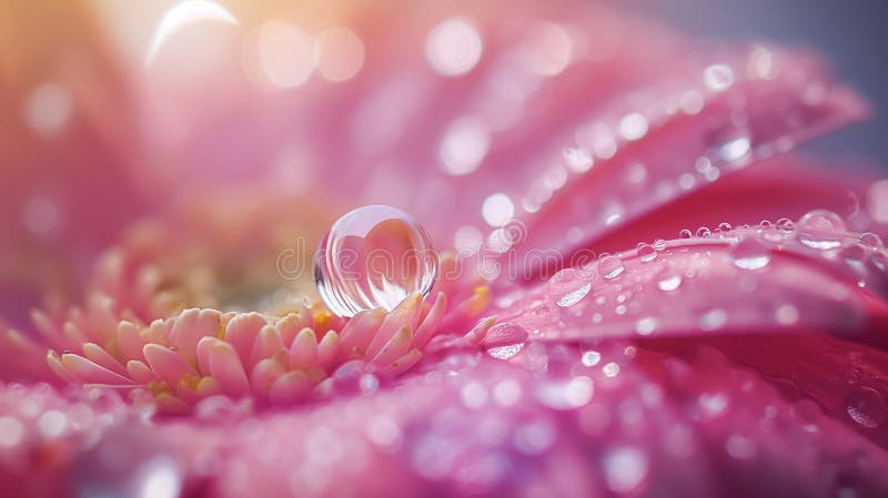 Crystal water drop on flower petals, light colors royalty free stock photography