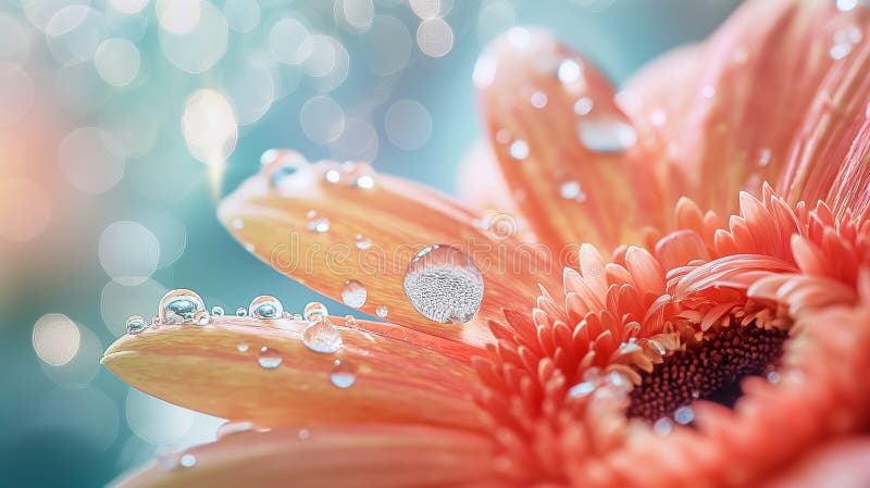 Crystal water drop on flower petals, light colors stock photography