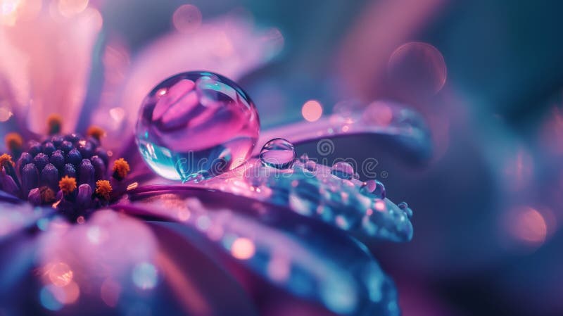 Crystal water drop on flower petals, light colors royalty free stock photography