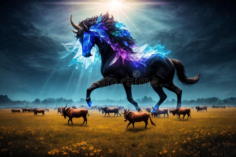 The open plains of Gemterra are graced by herds of Crystalhorns, creatures with translucent horns that refract light in dazzling displays. made with generative ai. The open plains of Gemterra are graced by herds of Crystalhorns, creatures with translucent horns that refract light in dazzling displays. made with generative ai