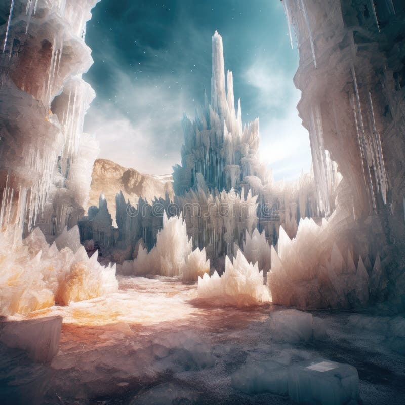 Crystalline formations patterns and delicate structures. Generative AI stock illustration
