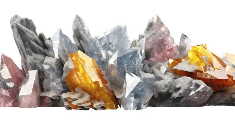Crystals of different colors on a white background vector illustration