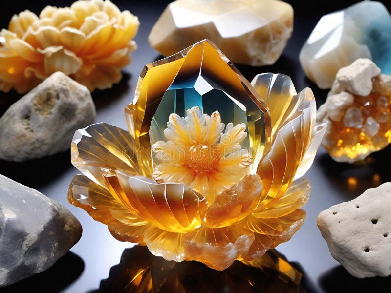 Crystals of different shapes and colors stock illustration