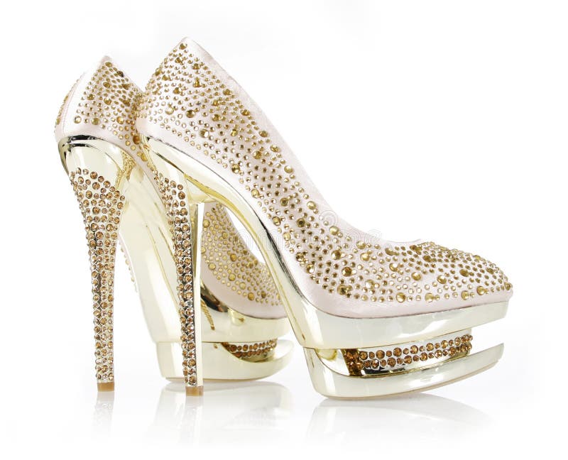 Crystals encrusted gold pair of shoes