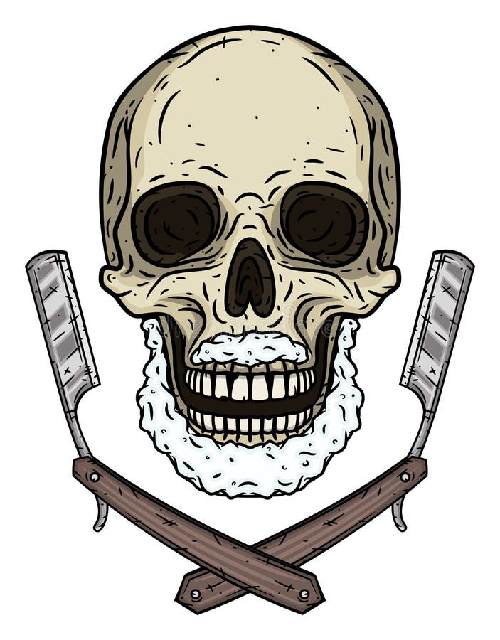 Cráneo con dos cuchillas que afeitan Cráneo de la historieta stock de ilustración Cráneo con dos cuchillas que afeitan Cráneo de la historieta stock de ilustración