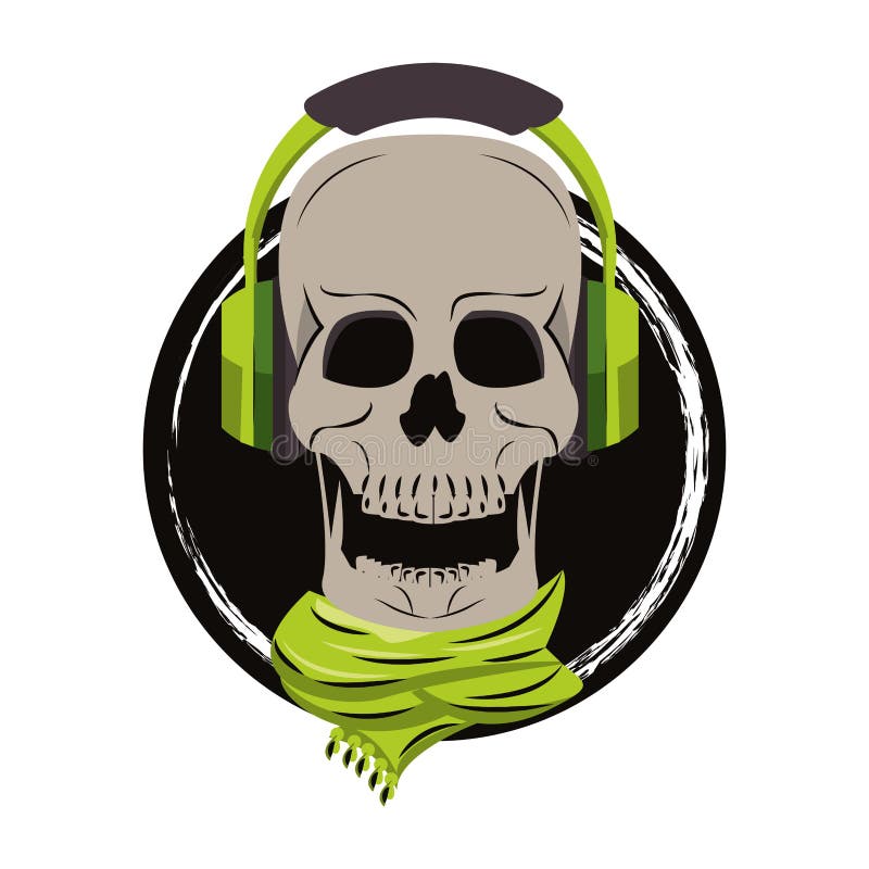 Cráneo con los auriculares y la bufanda libre illustration Cráneo con los auriculares y la bufanda libre illustration