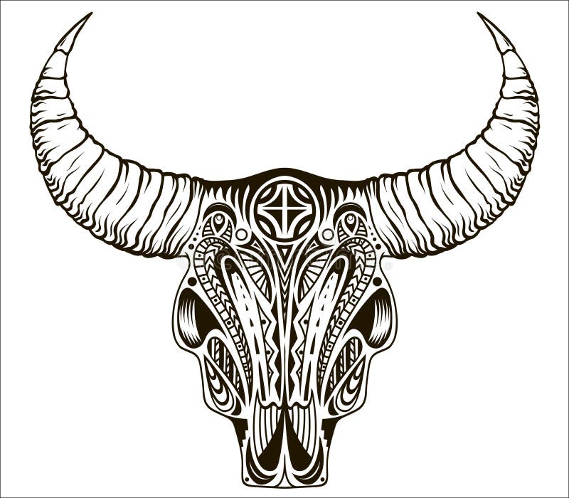 Cráneo de la elegancia, étnico, del nativo americano o del mexicano de Boho del toro con las plumas en los cuernos libre illustration Cráneo de la elegancia, étnico, del nativo americano o del mexicano de Boho del toro con las plumas en los cuernos libre illustration