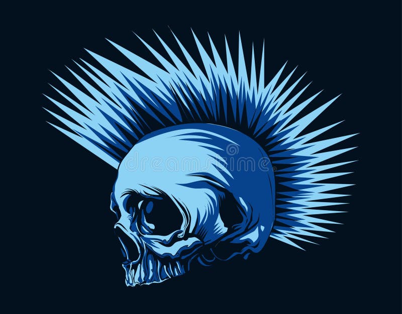 Cráneo principal punky del horror en fondo azul marino ilustración del vector Cráneo principal punky del horror en fondo azul marino ilustración del vector