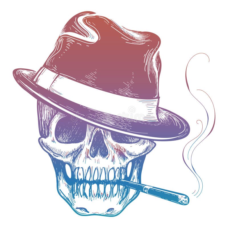 Crâne coloré de bandit avec le croquis de cigarette illustration stock Crâne coloré de bandit avec le croquis de cigarette illustration stock