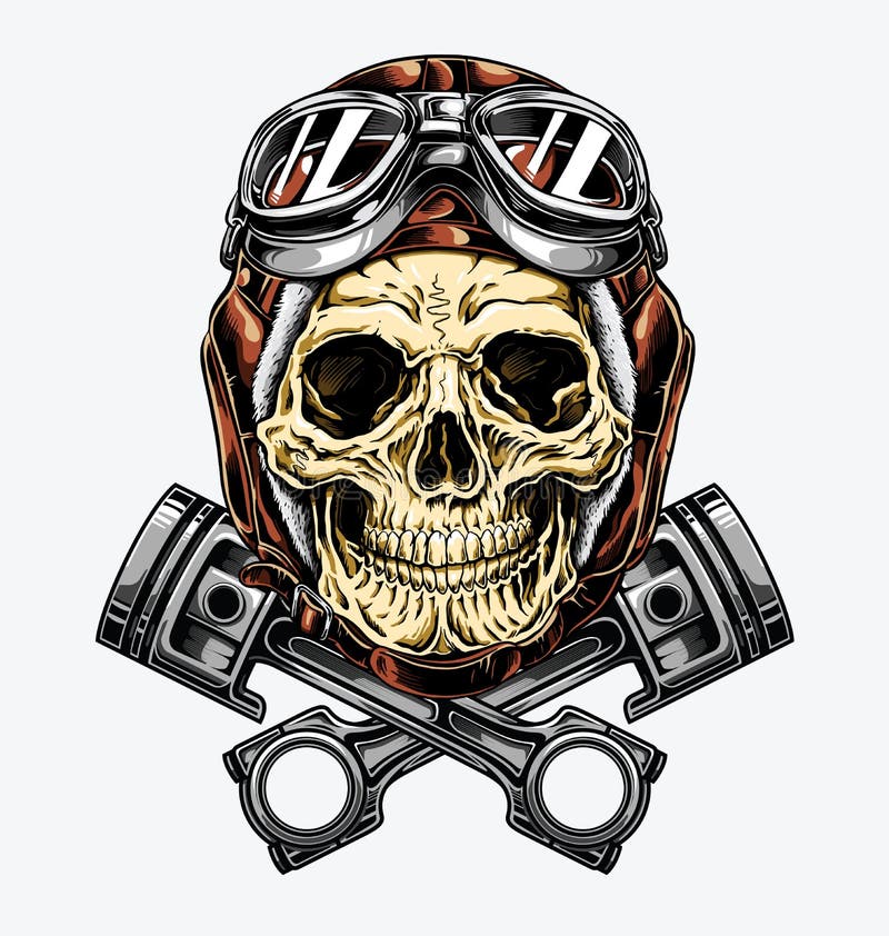 Crâne de moto avec le casque et les lunettes Illustration de vecteur dans polychrome illustration libre de droits Crâne de moto avec le casque et les lunettes Illustration de vecteur dans polychrome illustration libre de droits