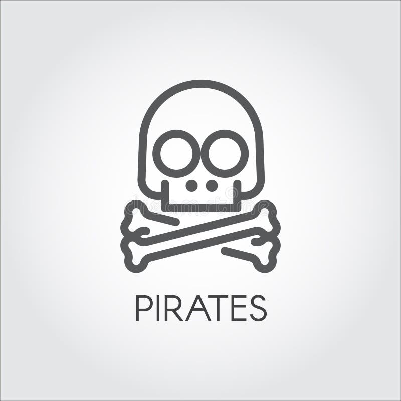 Crânio com linha ícone dos ossos cruzados Símbolo da pirataria, em linha do corte, dos ataques do cyber e de ações ilegais Jogo s