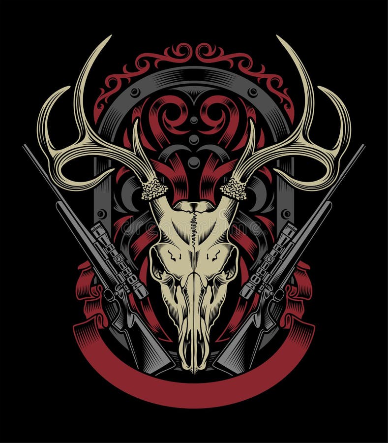 Crânio dos cervos com rifle ilustração do vetor Crânio dos cervos com rifle ilustração do vetor