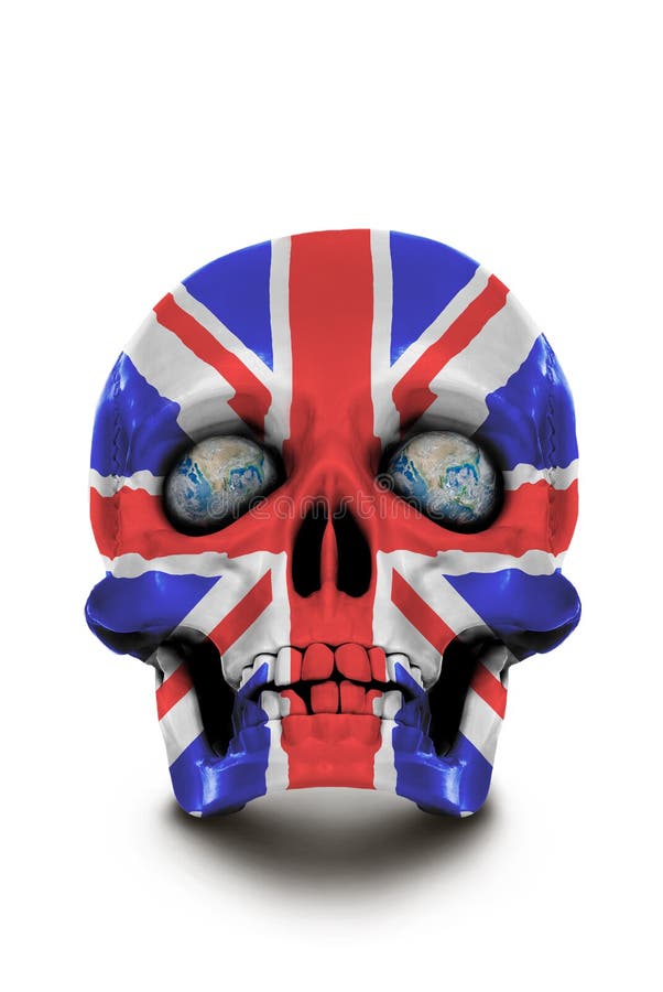 Crânio pintado nas cores de Union Jack isolado no fundo branco imagens de stock Crânio pintado nas cores de Union Jack isolado no fundo branco imagens de stock