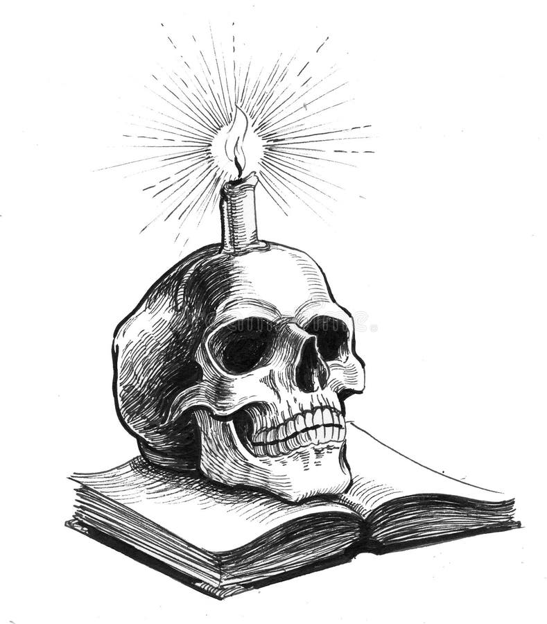 Crânio, vela e livro ilustração do vetor Crânio, vela e livro ilustração do vetor