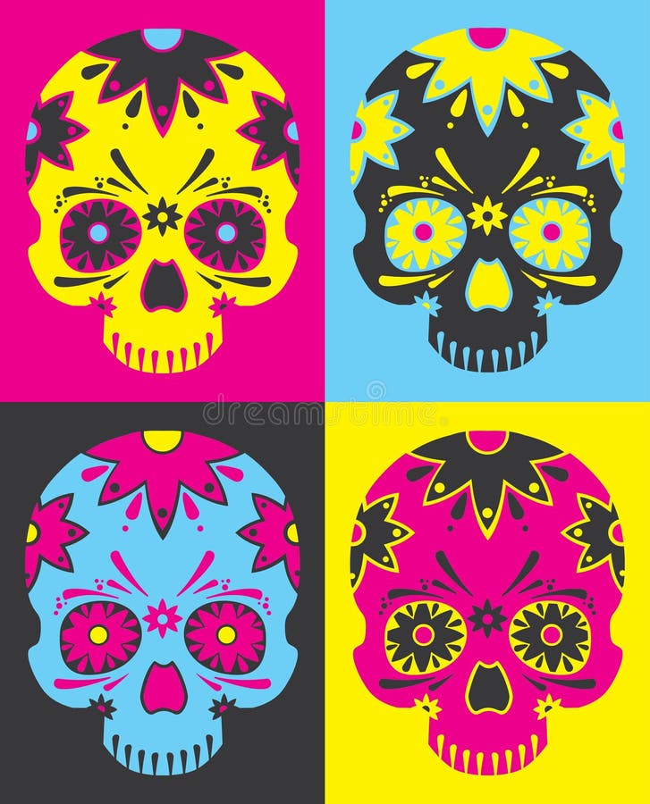 Crânios do mexicano do pop art ilustração royalty free Crânios do mexicano do pop art ilustração royalty free