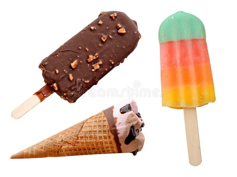Crème glacée et glaces à l'eau d'isolement sur le fond blanc image stock Crème glacée et glaces à l'eau d'isolement sur le fond blanc image stock