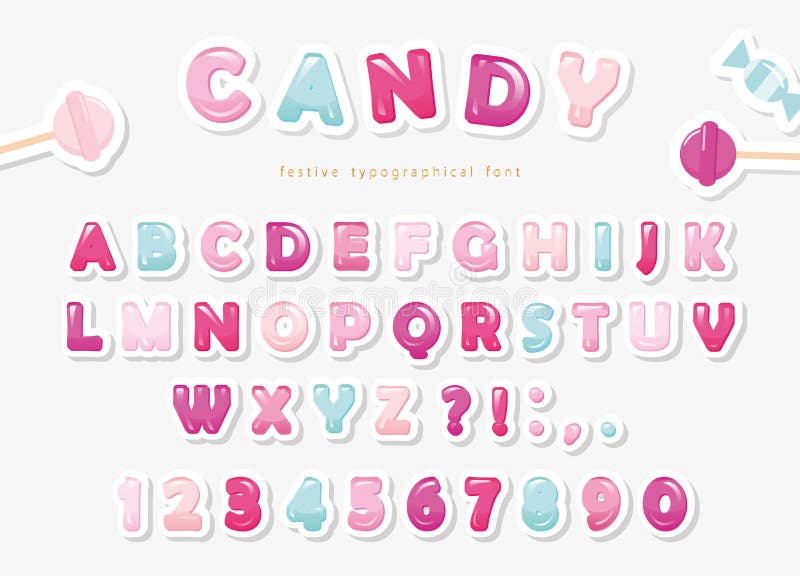 Création de fonte douce coupée par papier Lettres et nombres d'ABC de sucrerie Rose en pastel et bleu illustration stock