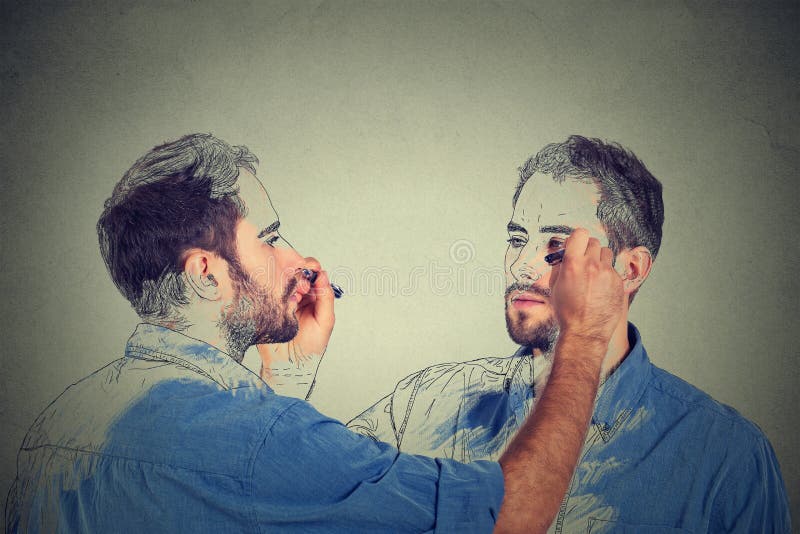 Créez-vous concept Jeune homme beau dessinant une photo, croquis de se images stock Créez-vous concept Jeune homme beau dessinant une photo, croquis de se images stock
