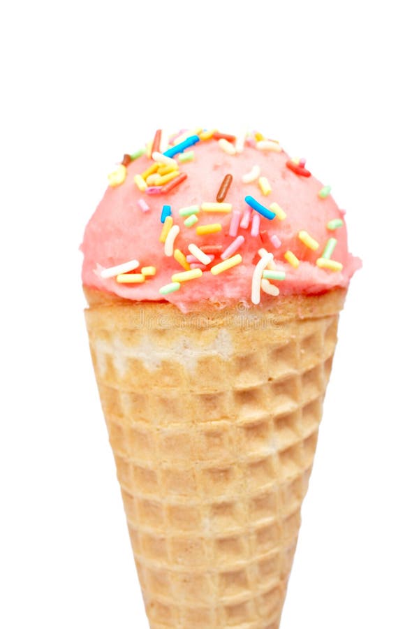 Delicious strawberry ice cream cone isolated on white background. Delicious strawberry ice cream cone isolated on white background