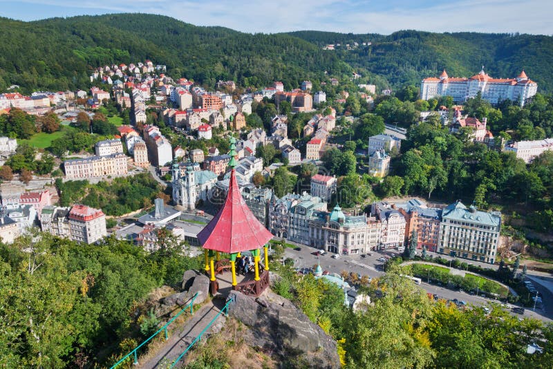 Csar Peter the Great viewpoint - historic centre of spa town Karlovy Vary, Czech republic, Europe. Csar Peter the Great viewpoint - historic centre of spa town Karlovy Vary, Czech republic, Europe