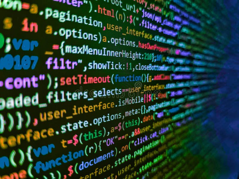 Css3 code on a colorful background. Code of javascript language on white background. Writing programming functions on laptop. stock photography