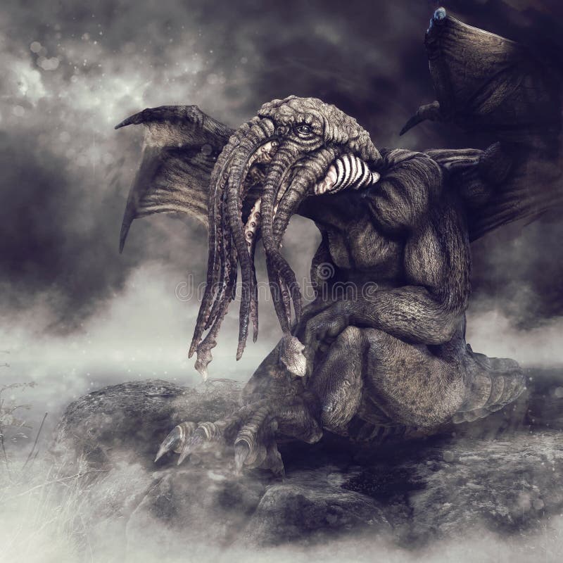 Cthulhu che si siede su una roccia royalty illustrazione gratis Cthulhu che si siede su una roccia royalty illustrazione gratis