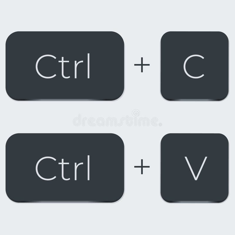 Ctrl C and Ctrl V computer keyboard buttons. Desktop interface. Web icon