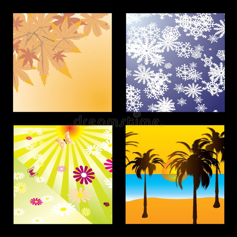 Four seasons in one image acollection of four different squares with each of the seasons. Four seasons in one image acollection of four different squares with each of the seasons