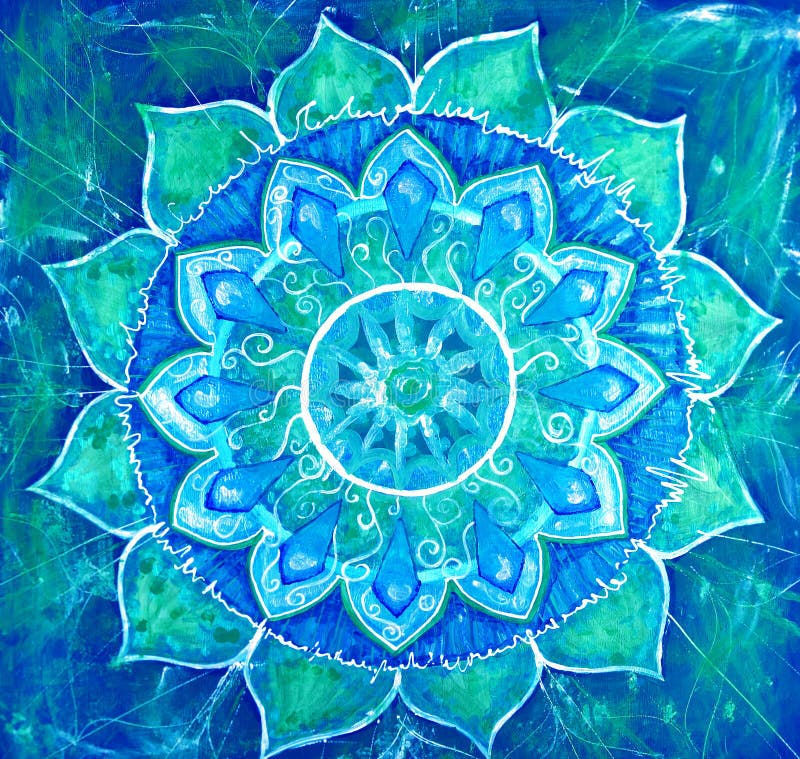 Abstract blue painted picture with circle pattern, mandala of vishuddha chakra. Abstract blue painted picture with circle pattern, mandala of vishuddha chakra