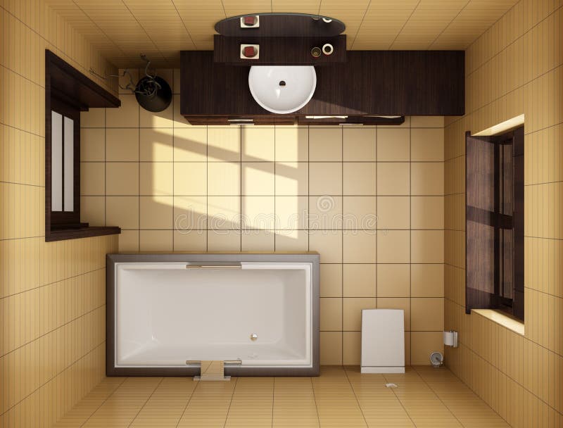 Cuarto De Baño Del Estilo Japonés. Visión Superior Imagen de archivo