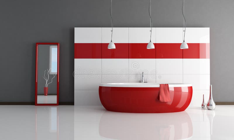 Cuarto de baño rojo y blanco de la manera
