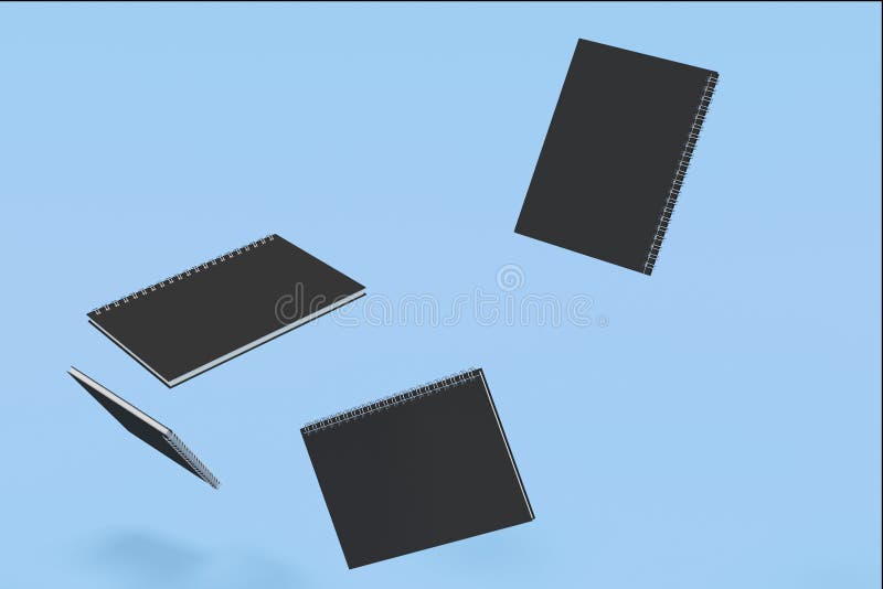 Cuatro cuadernos con espiral - limite en fondo azul stock de ilustración Cuatro cuadernos con espiral - limite en fondo azul stock de ilustración