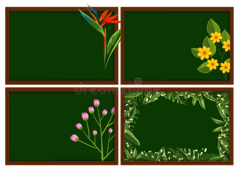 Cuatro enmarca diseños con diversos tipos de flores ilustración del vector Cuatro enmarca diseños con diversos tipos de flores ilustración del vector