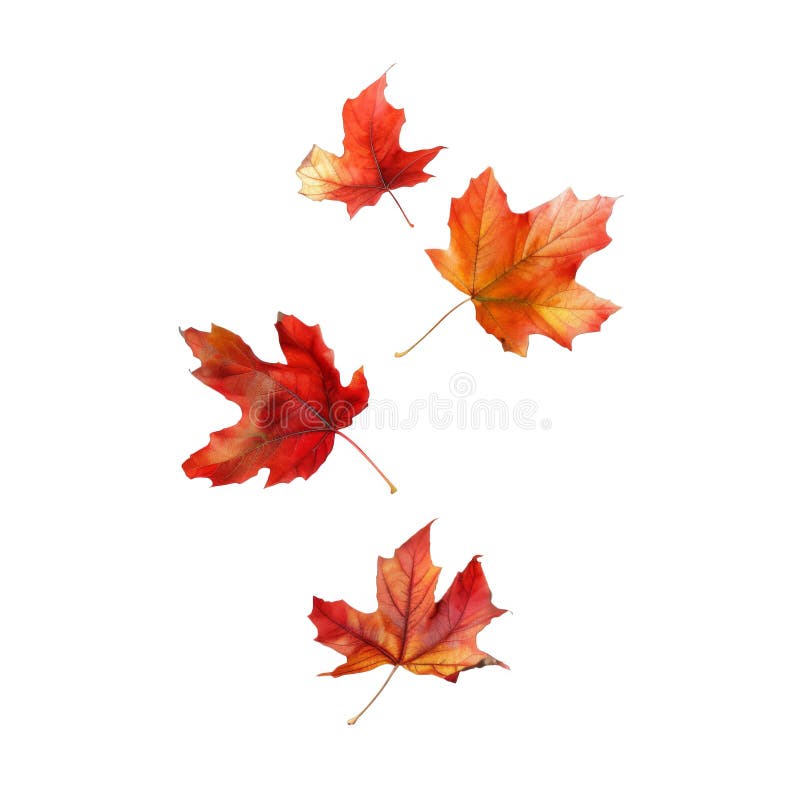 Cuatro hojas de arce de otoño rojas y naranjas vibrantes stock de ilustración