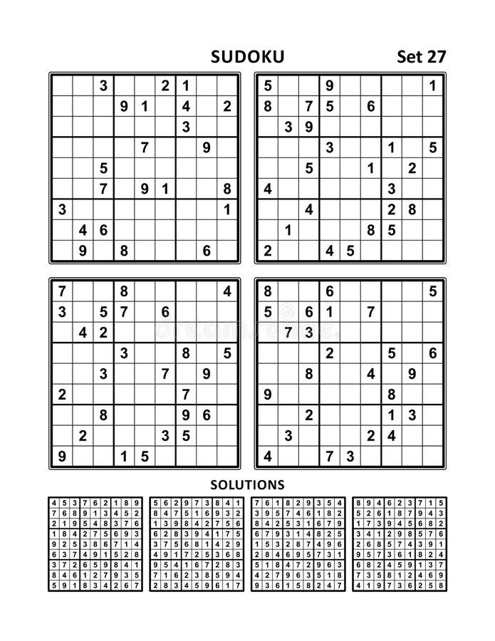 Mal humor Fusión Al frente Cuatro Juegos Sudoku Con Respuestas De Nivel Medio. Conjunto 27.  Ilustración del Vector - Ilustración de adulto, mente: 195863115