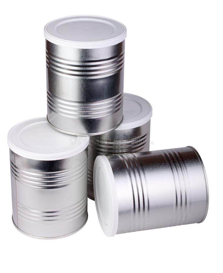 Contaminar caloría Desafortunadamente Cuatro latas del metal imagen de archivo. Imagen de envase - 47539195