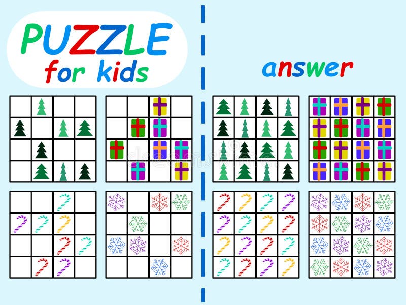 Cuatro Puzzles Sudoku Para Niños Para Ilustración Vectorial Del Tiempo De Navidad Ilustración Vector - Ilustración de actividad, forma: 208636316