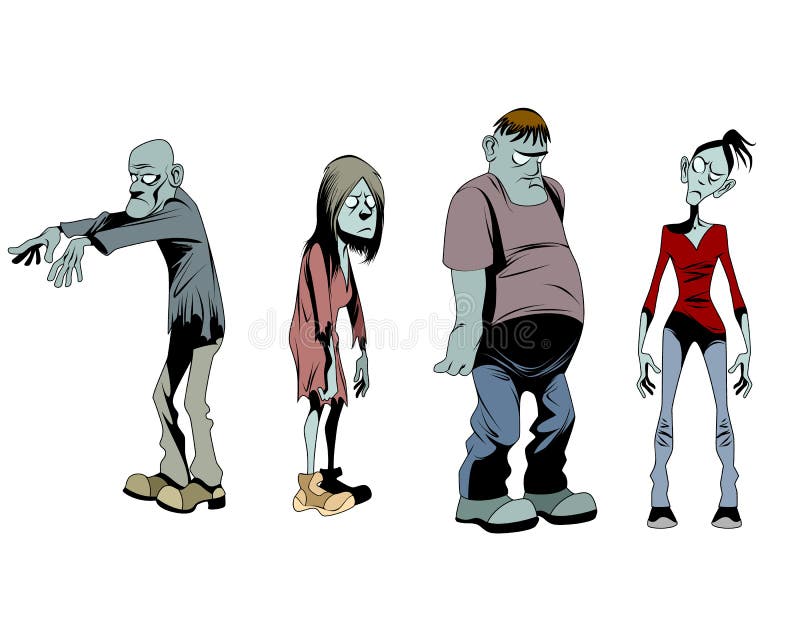 Cuatro zombis fijados stock de ilustración Cuatro zombis fijados stock de ilustración