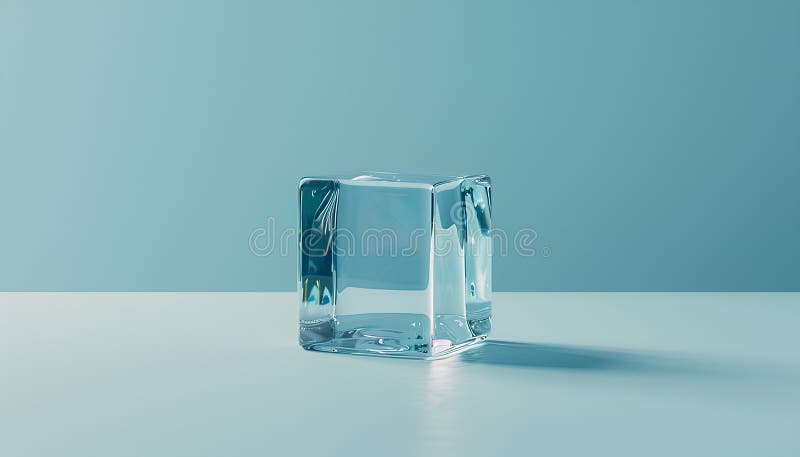 Cub de gheață clar cristalizat pe un înveliș de fond albastru deschis. Efect ton culoare royalty free stock photography