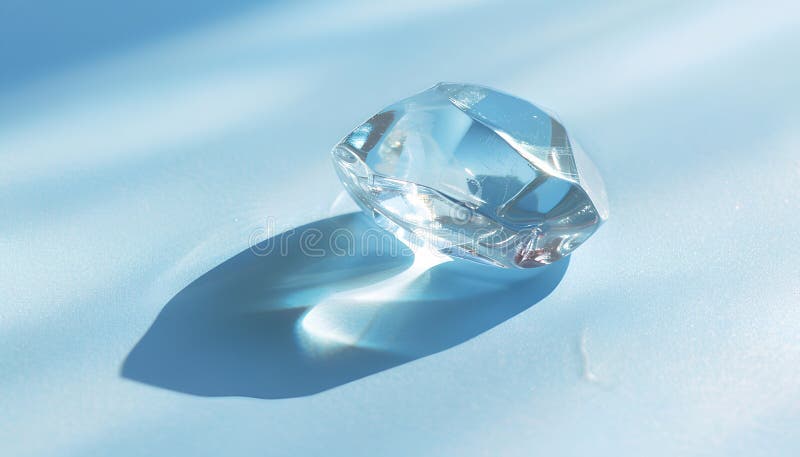 Cub de gheață clar cristalizat pe un înveliș de fond albastru deschis. Efect ton culoare royalty free stock photography