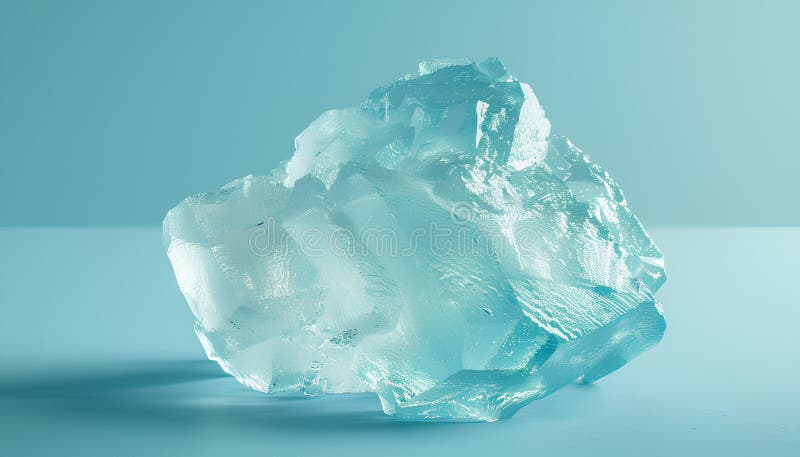 Cub de gheață clar cristalizat pe un înveliș de fond albastru deschis. Efect ton culoare royalty free stock photos