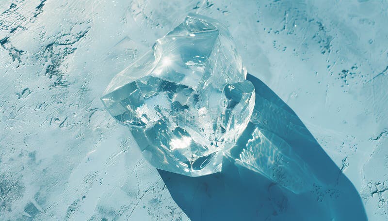 Cub de gheață clar cristalizat pe un înveliș de fond albastru deschis. Efect ton culoare royalty free stock photography