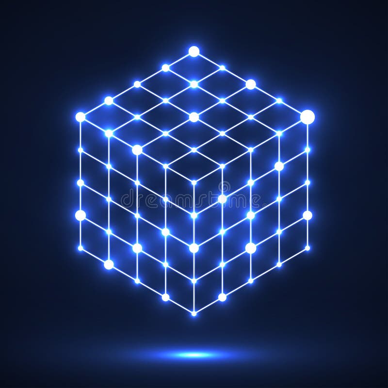 Cub de linii și puncte de conectare geometrică a conexiunii la rețea cu formă geometrică cu straturi moleculare royalty free illustration