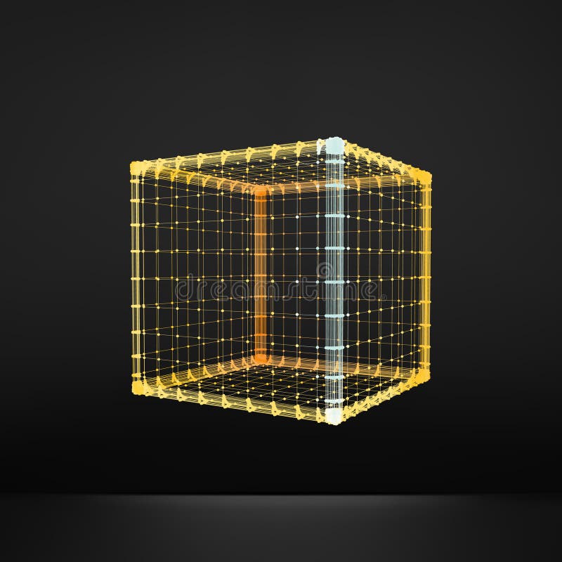 Cub. hexahexadron. solid platonic. structură de conexiune convexă obișnuită din poliedron 3d. element geometric al latei stock illustration