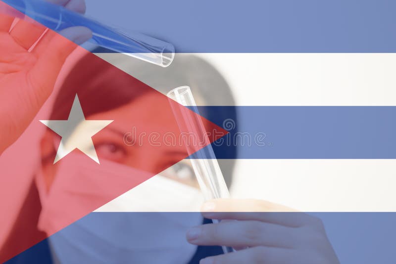 Cuba and cancer vaccine, Young chemical female researcher holding two glass tubes